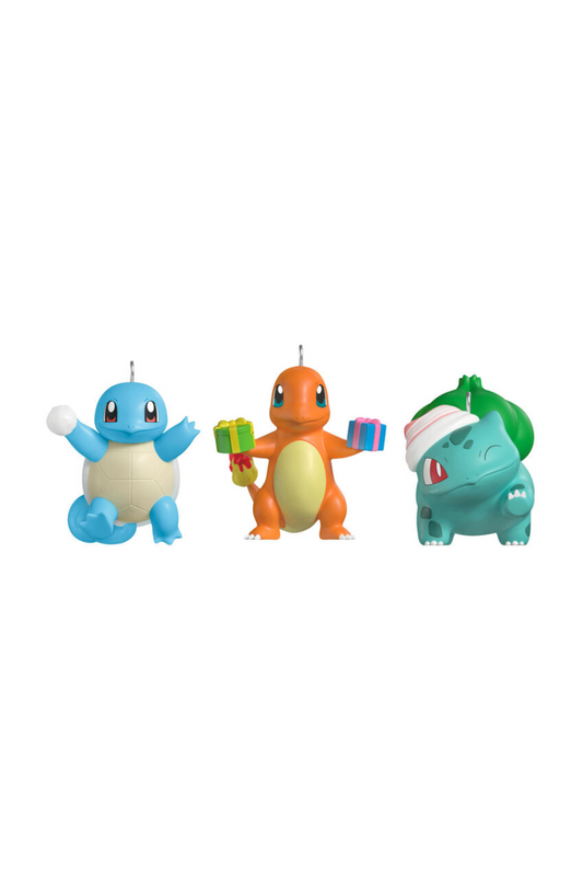 Gray Mini Pokémon Squirtle, Charmander, Bulbasaur Ornaments, Set of 3