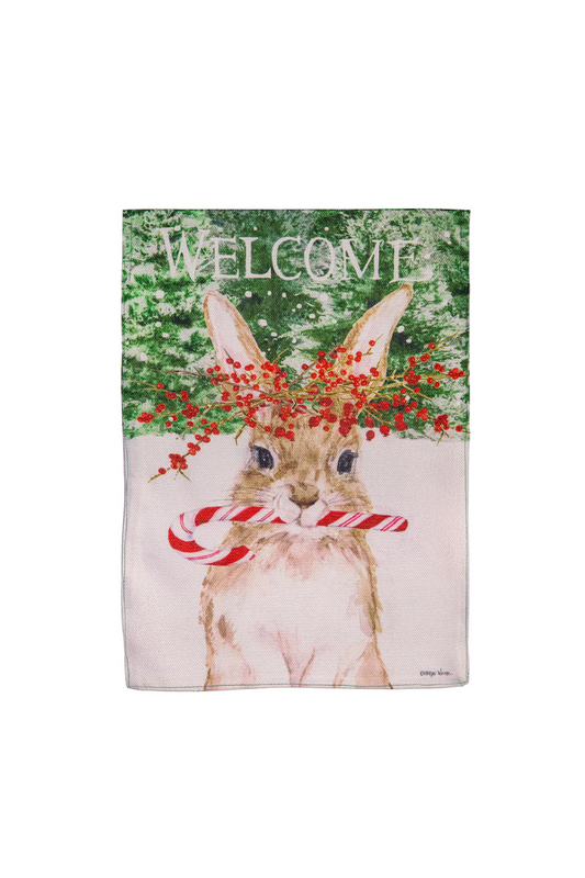 Light Gray Candy Cane Rabbit Burlap Garden Flag