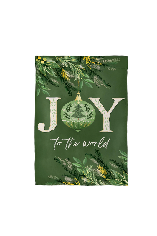 Dark Olive Green Greenery Joy to the World Suede Garden Flag
