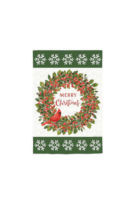 Dark Olive Green Christmas Cardinal Moire Garden Flag