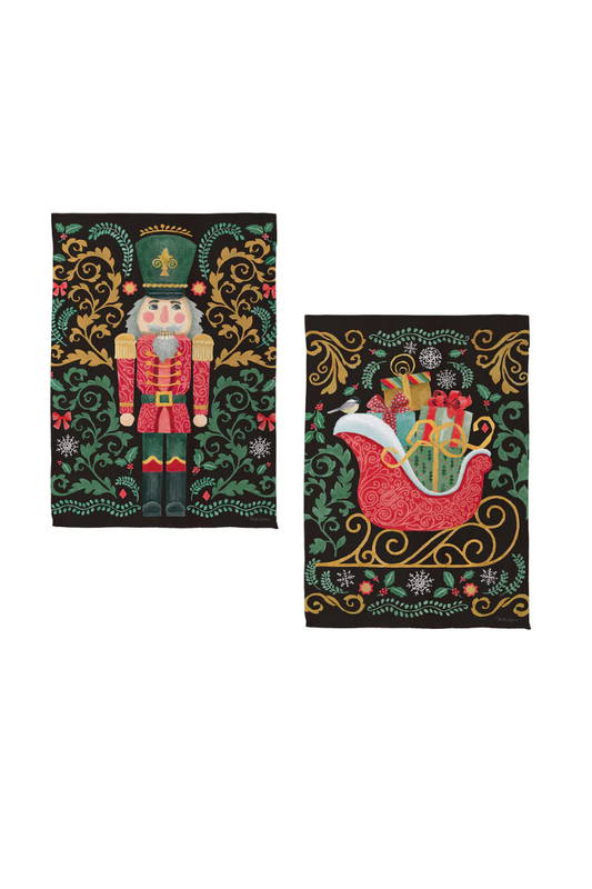 Rosy Brown Nutcracker & Sleigh Suede Garden Flag