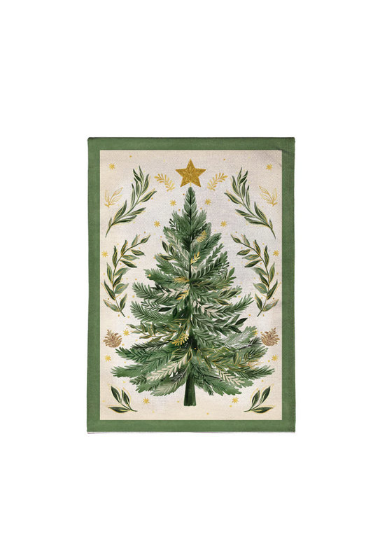Light Gray Christmas Tree With Acorn Burlap Garden Flag