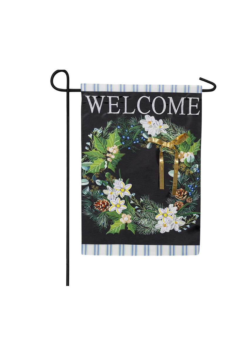 Gray Winter Foliage Welcome Applique Garden Flag