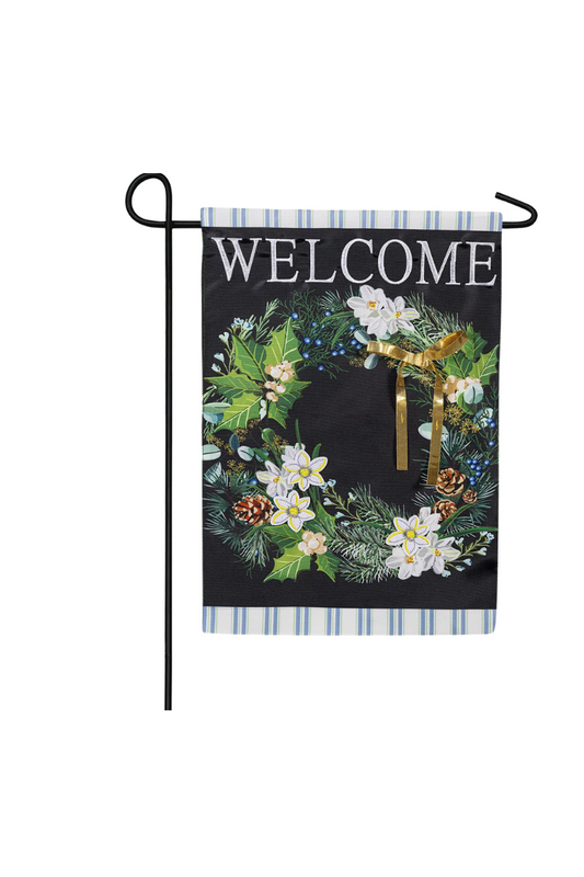Gray Winter Foliage Welcome Applique Garden Flag