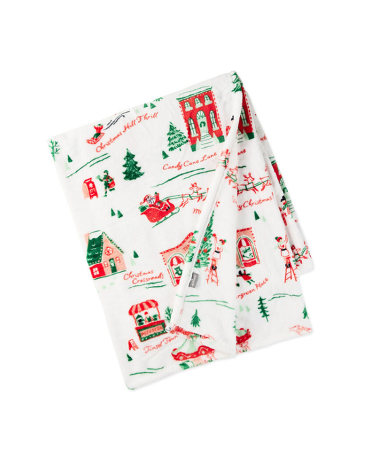 Antique White Holiday Toile Throw Blanket, 50x60