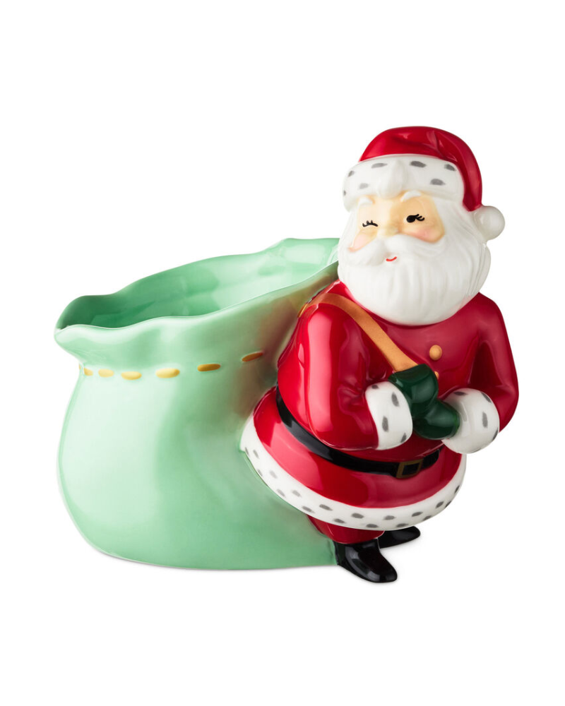 Light Gray Santa With Toy Bag Candy Dish, 7" H