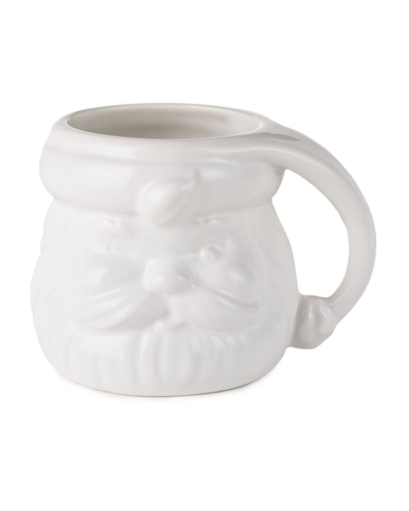 Light Gray White Sculpted Santa Mug, 8 oz.