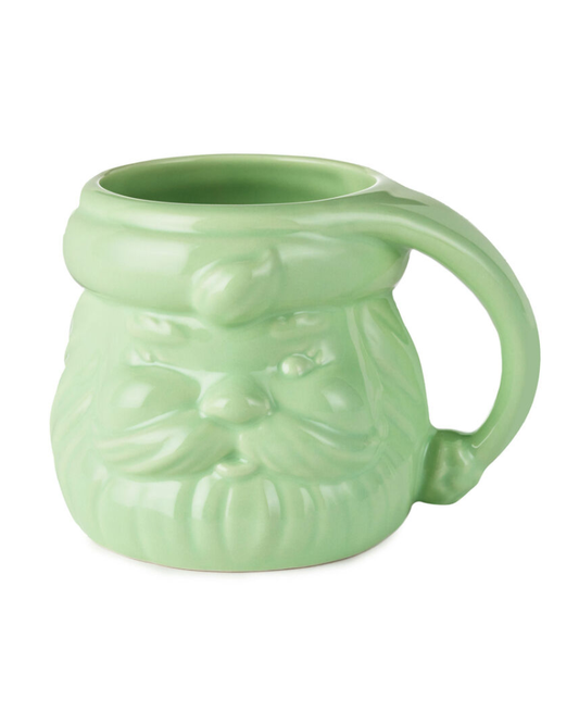 Dark Gray Mint Green Sculpted Santa Mug, 8 oz.