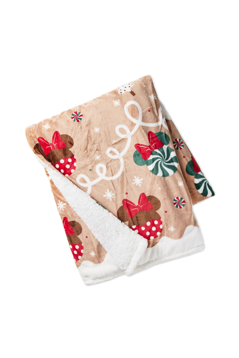 Light Gray Disney Mickey and Minnie Icons on Gingerbread Throw Blanket, 50x60