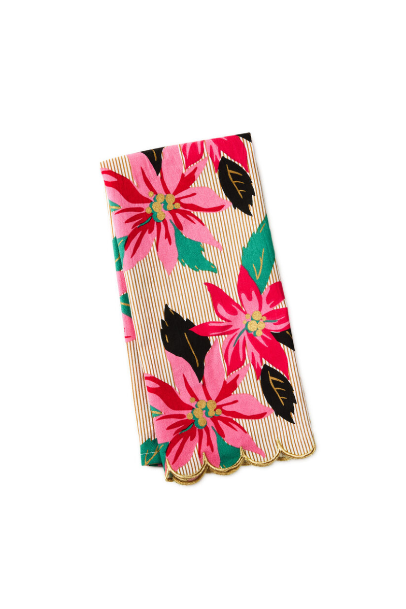 Light Pink Lacey Chabert Collection Vibrant Poinsettias Tea Towel, 18x26