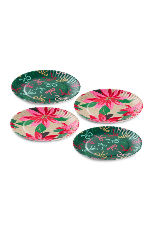 Gray Lacey Chabert Collection Bow and Poinsettia Appetizer Plates, Set of 4