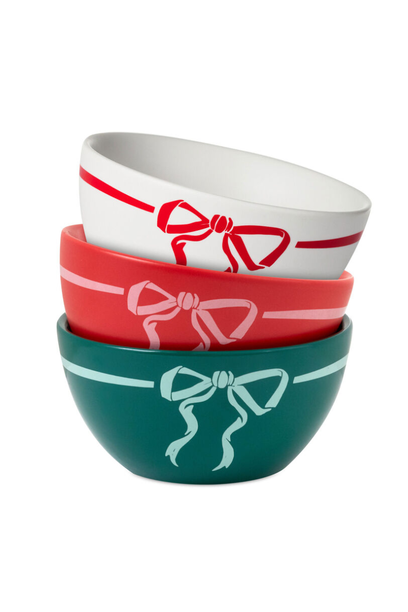 White Smoke Lacey Chabert Collection Holiday Bow Ceramic Bowls, Set of 3