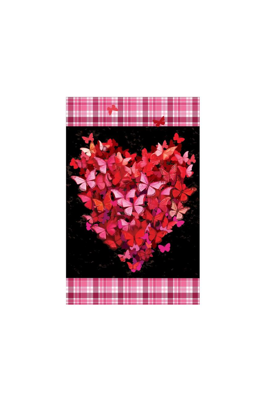 Black Butterfly Heart Applique Garden Flag