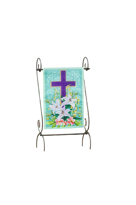 White Smoke Easter Cross Applique Garden Flag