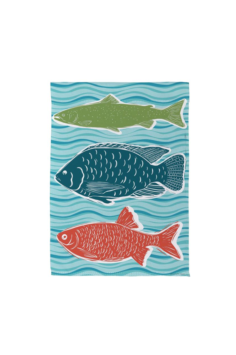 Sky Blue Wave Of Fish Suede Garden Flag