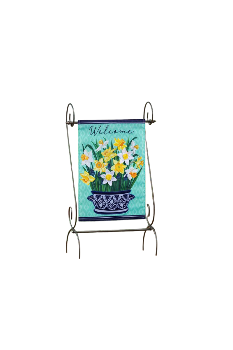 White Smoke Delft Daffodil Applique Garden Flag