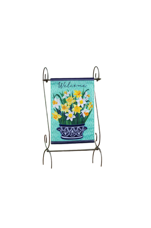 White Smoke Delft Daffodil Applique Garden Flag