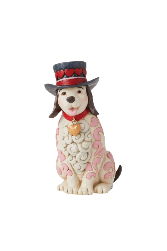 White Smoke Jim Shore - Love Themed Dog with Top Hat