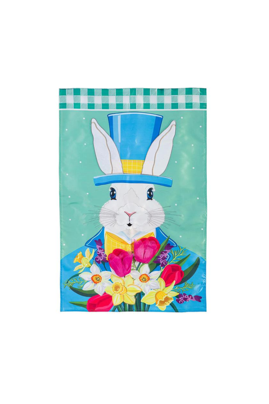 Medium Aquamarine Mister Easter Bunny Applique Garden Flag
