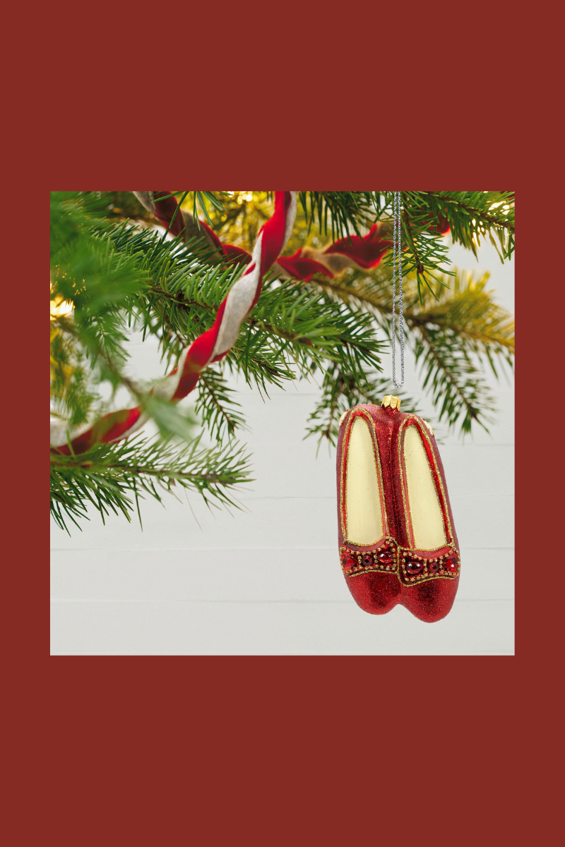 An ornament of the red shoes from The Wizard of Oz.