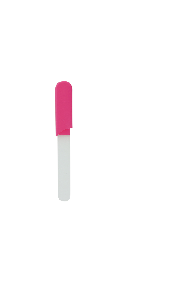 Nail file with pink handle.
