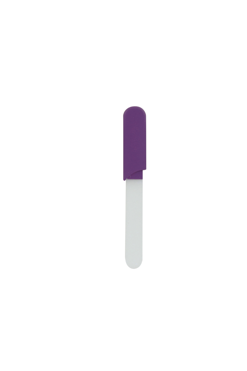 Nail file with purple handle.