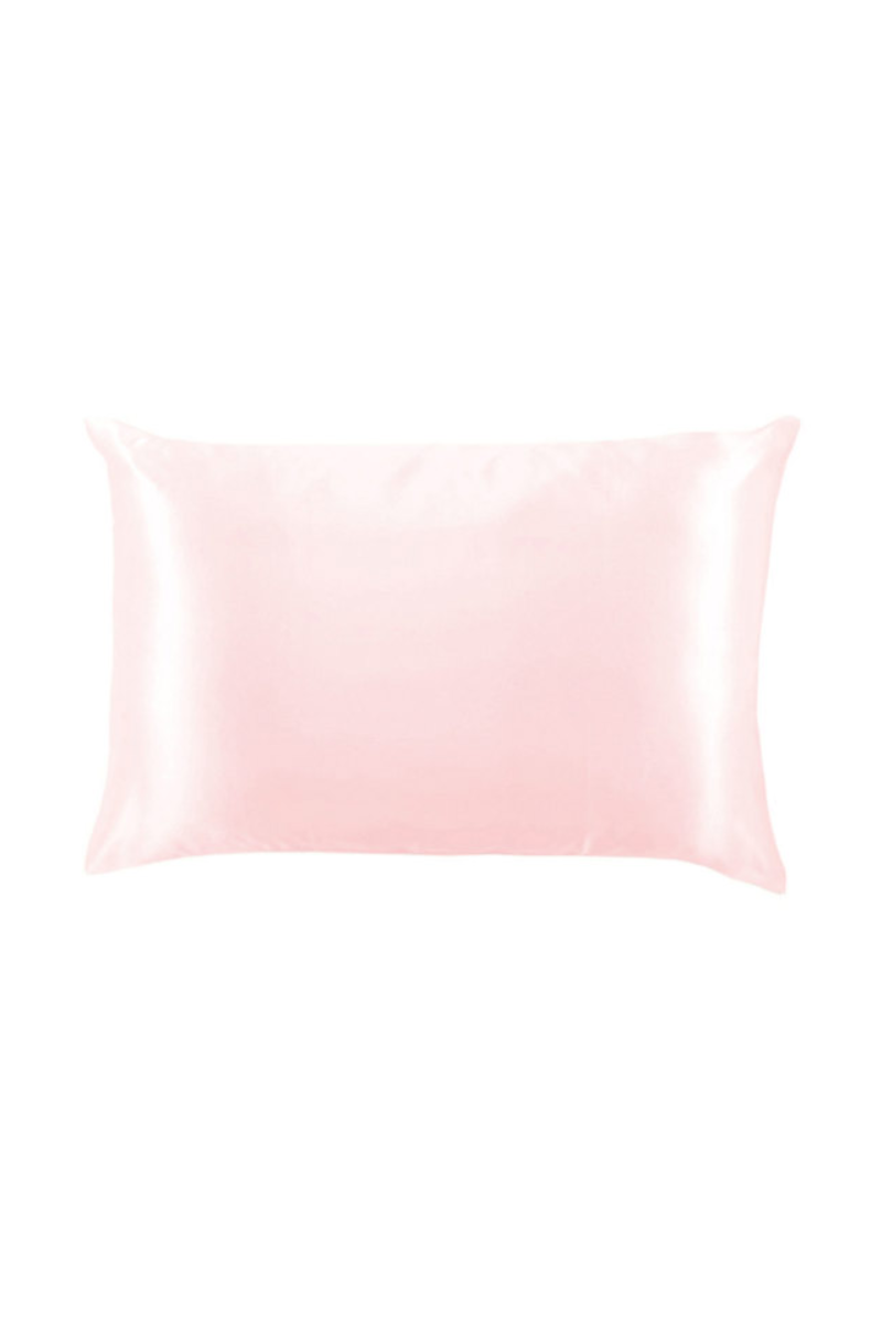 A pink silk pillow. 