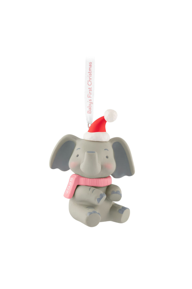 Dark Gray 2025 Ornament - Baby Girl's First Christmas Elephant Ornament