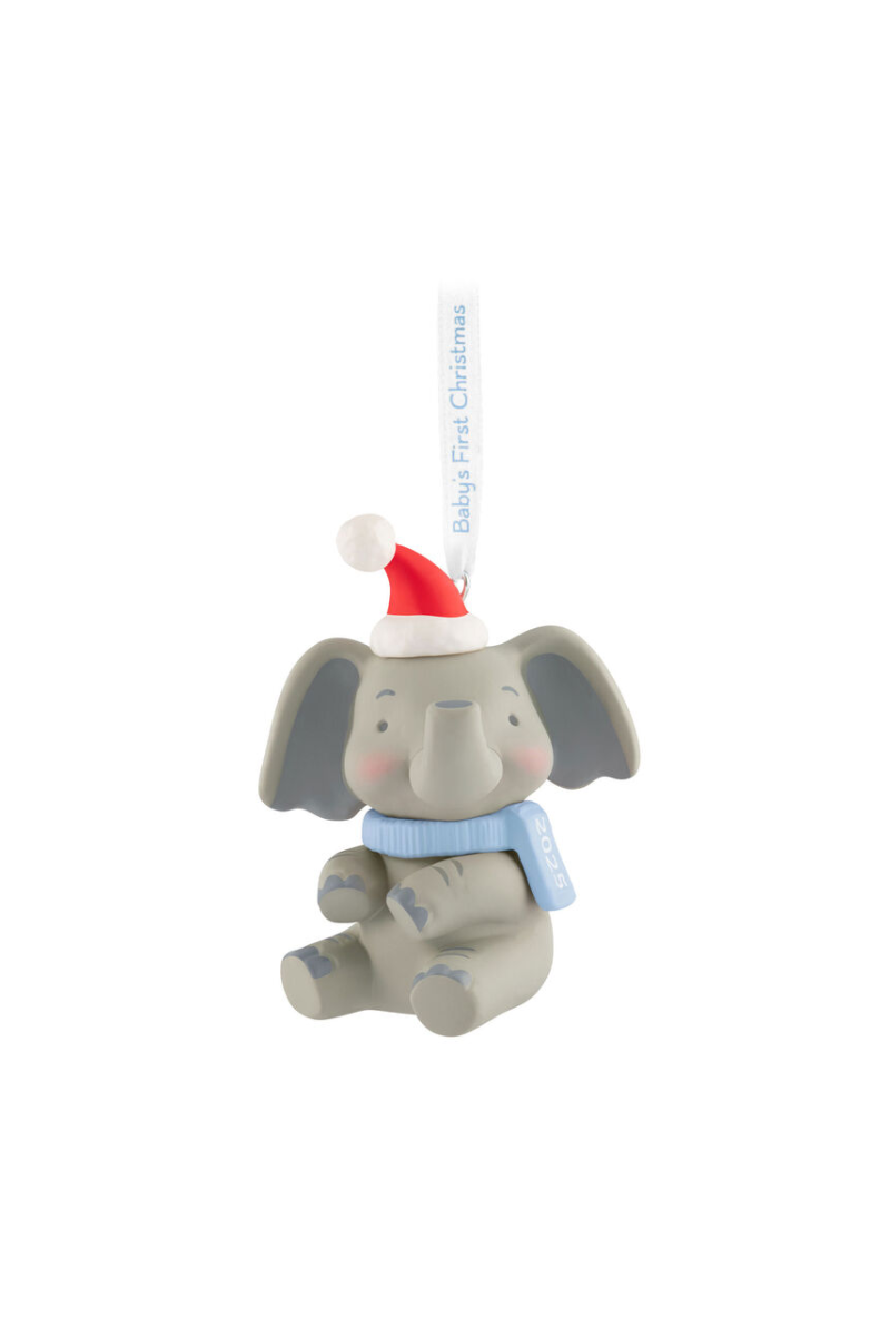 Dark Gray 2025 Ornament - Baby Boy's 1st Christmas Elephant Ornament