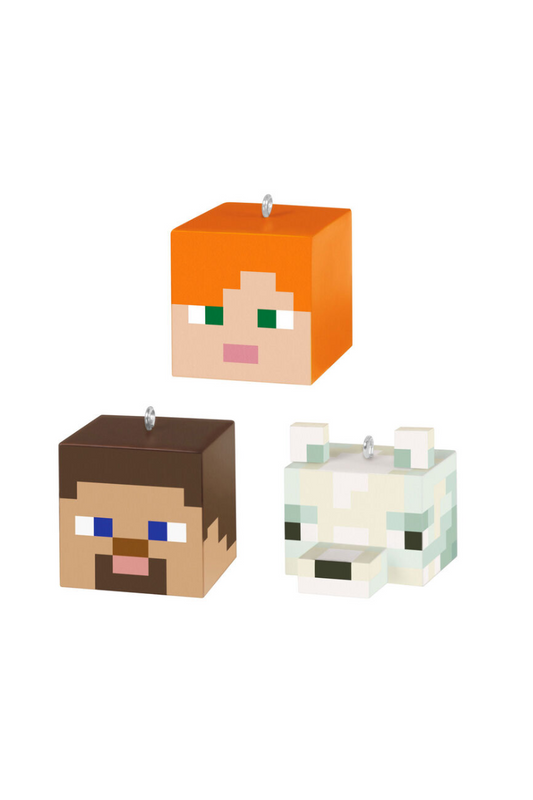 Light Gray 2025 Ornament - Mini Minecraft Alex, Steve and Arctic Fox Ornaments, Set of 3