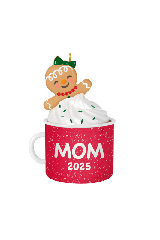 Light Gray 2025 Ornament - Mom Gingerbread Girl in Mug Ornament