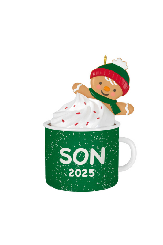 Light Gray 2025 Ornament - Son Gingerbread Man in a Mug Ornament