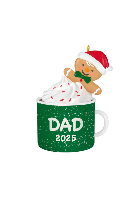 Forest Green 2025 Ornament - Dad Gingerbread Boy in Mug