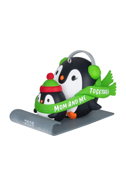 Dim Gray 2025 Ornament - Mom and Me Penguins Sledding Ornament