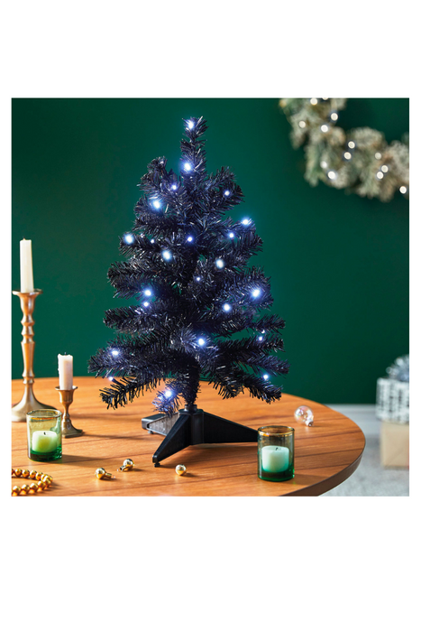 Miniature Black Pre-Lit Christmas Tree, 18.75"