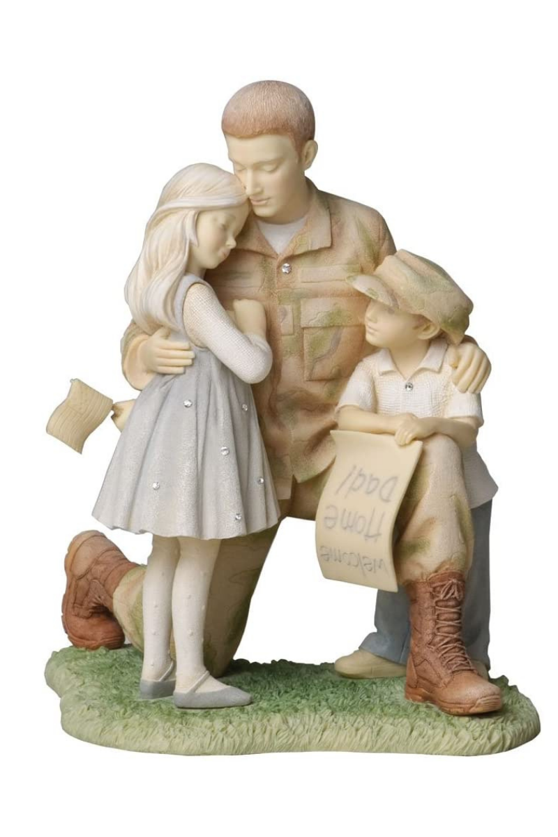 Rosy Brown Soldier with Children Figurine