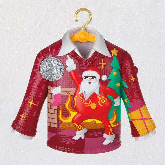 Light Gray Disco Inferno Santa Crazy Christmas Sweater Musical Ornament