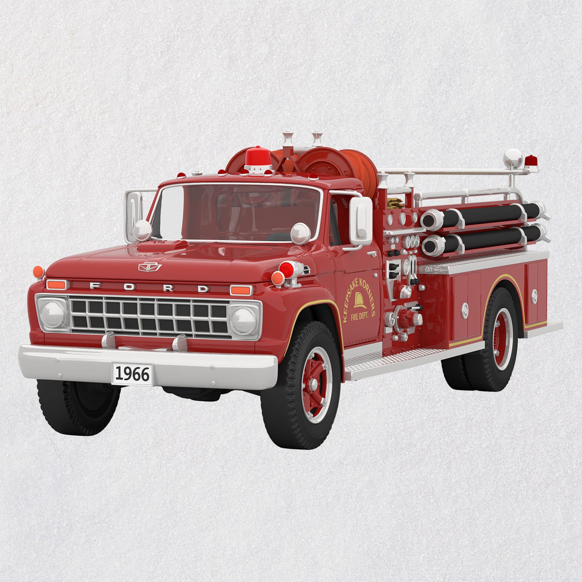 Light Gray Fire Brigade 1966 Ford Fire Engine 2021 Metal Ornament With Light