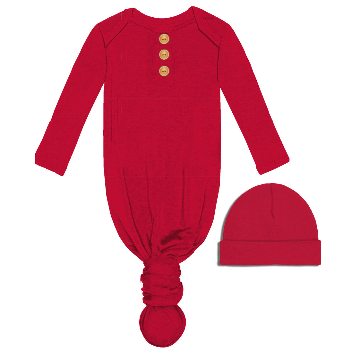 RED INFANT GOWN AND BEANIE SET