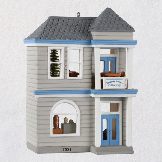 Light Gray Nostalgic Houses and Shops Keepsake Korners Coffee Shop 2021 Ornament