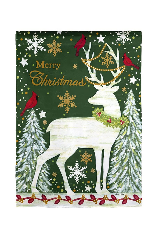 Beige Merry Christmas Reindeer Garden Suede Flag