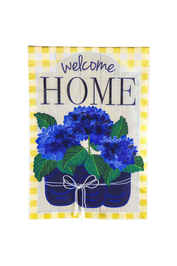 Welcome Home Hydrangeas Garden Applique Flag
