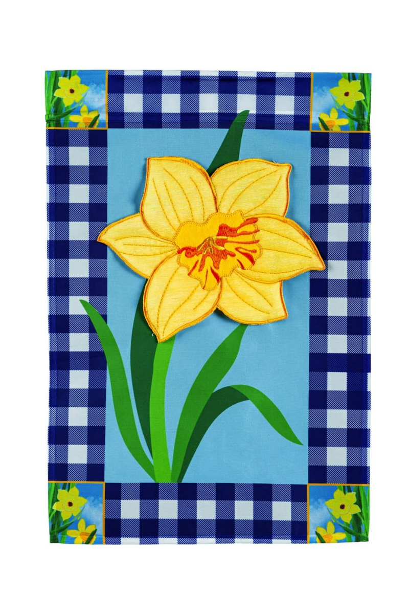 Dark Slate Gray Evergreen Buffalo Check Daffodils Garden Applique Flag