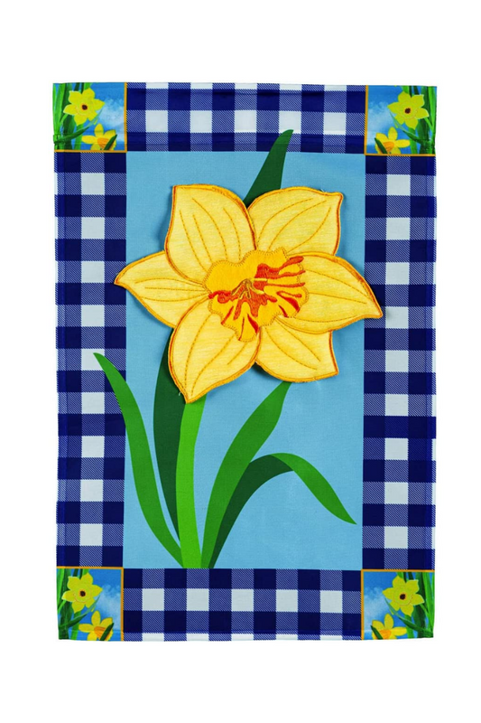 Dark Slate Gray Evergreen Buffalo Check Daffodils Garden Applique Flag