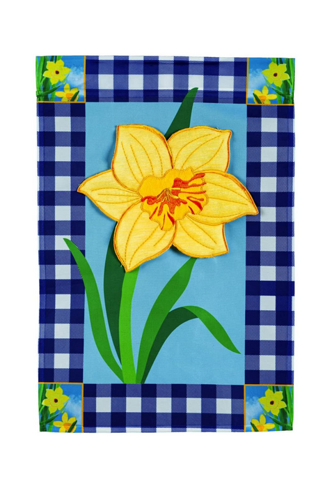 Evergreen Buffalo Check Daffodils Garden Applique Flag