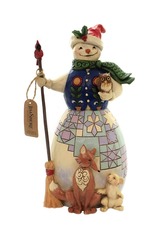 Rosy Brown Festive Friends Flock Together (Snowman with Birdhouse) Figurine