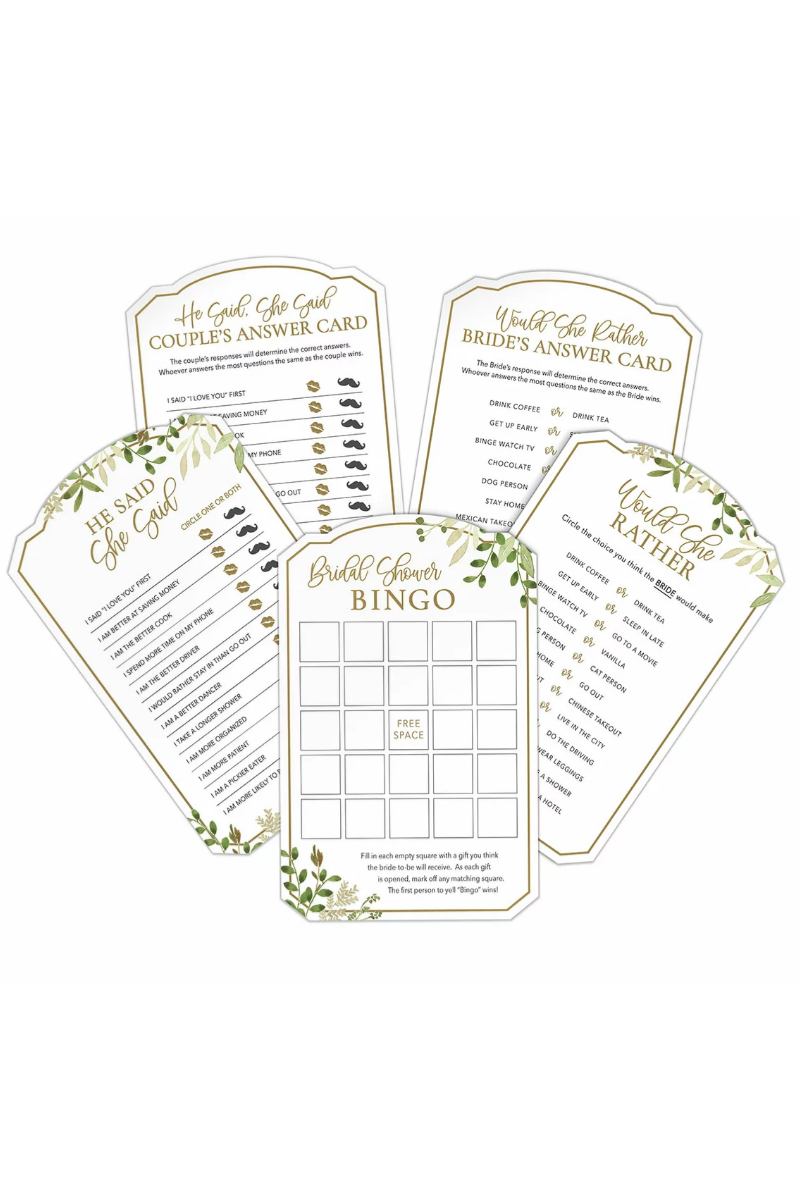 White Smoke Botanical Greenery Bridal Shower Set of 3 Game Cards