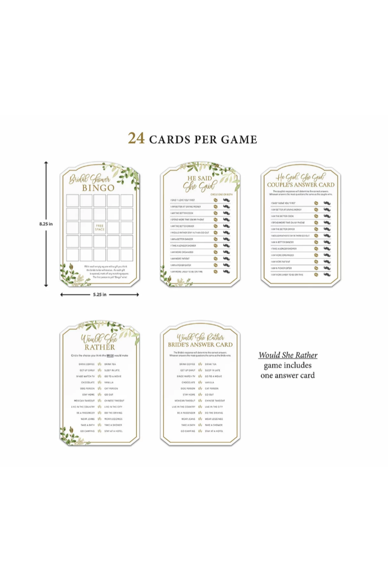 Antique White Botanical Greenery Bridal Shower Set of 3 Game Cards