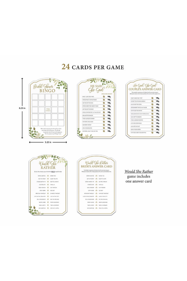 Botanical Greenery Bridal Shower Set of 3 Game Cards