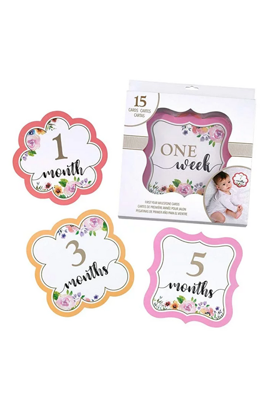 White Smoke Lillian Rose Pink Watercolor, Milestone Card Set, 1-15 Months